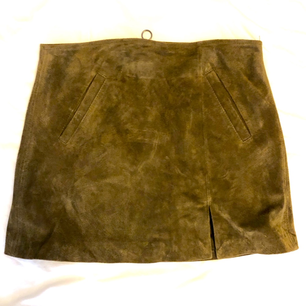 Suede olive green mini skirt